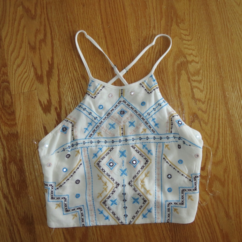 tan beaded crop top